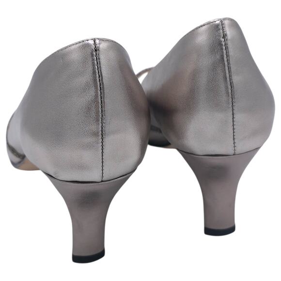 Caparros Pewter Peep-Toe Heels Rhinestone Elegant Metallic Silver Gold โ Size 9B - Picture 4 of 11